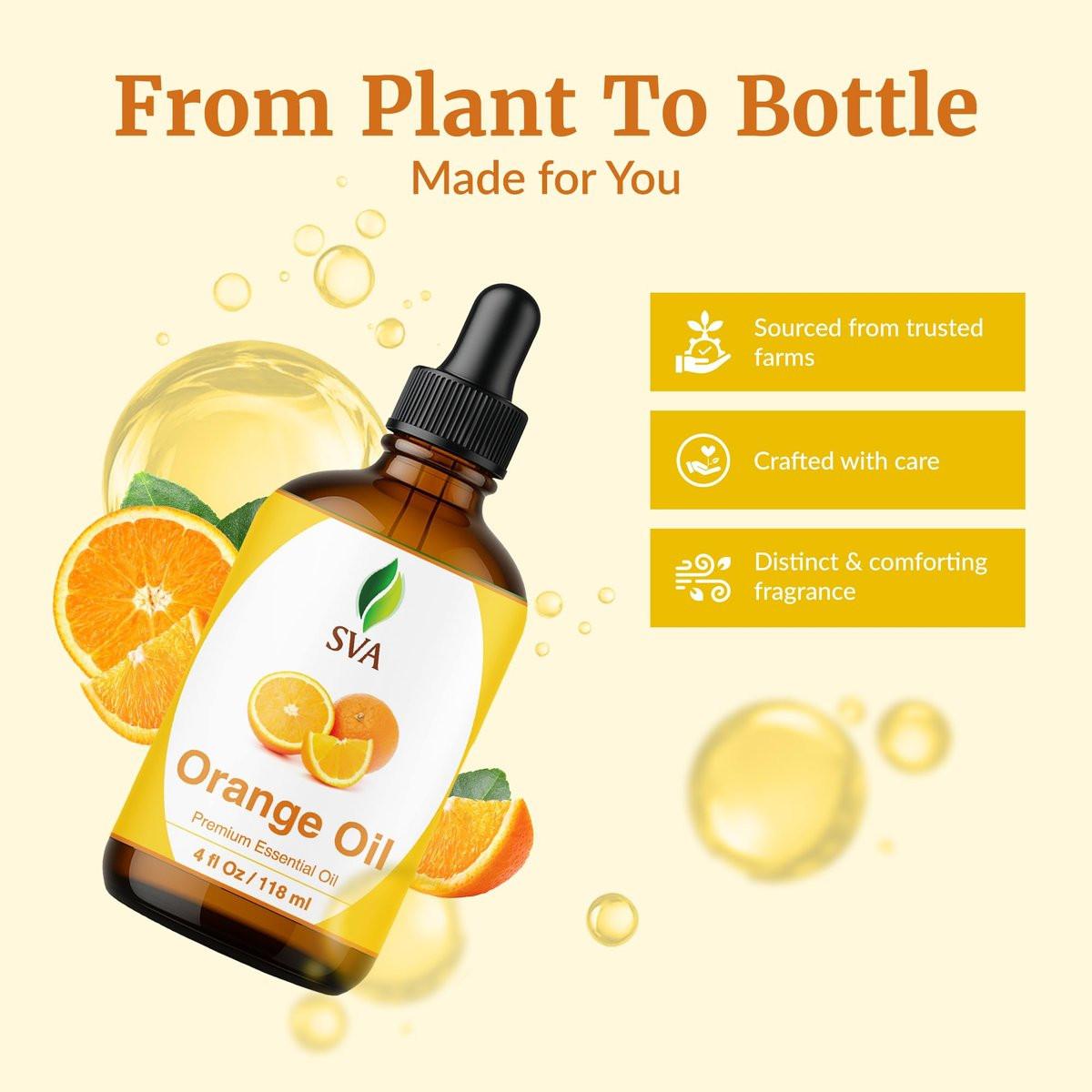 SVA Orangenöl – 118 ml – 100% reines Orangenöl für Diffuser, Haare, Gesicht, Hautpflege, Aromatherapie, Kopfhaut- und Körpermassage, Seifen- und Kerzenherstellung – mit Pipette