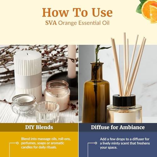 SVA Orangenöl – 118 ml – 100% reines Orangenöl für Diffuser, Haare, Gesicht, Hautpflege, Aromatherapie, Kopfhaut- und Körpermassage, Seifen- und Kerzenherstellung – mit Pipette