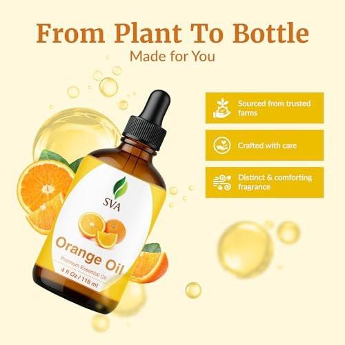 SVA Orangenöl – 118 ml – 100% reines Orangenöl für Diffuser, Haare, Gesicht, Hautpflege, Aromatherapie, Kopfhaut- und Körpermassage, Seifen- und Kerzenherstellung – mit Pipette
