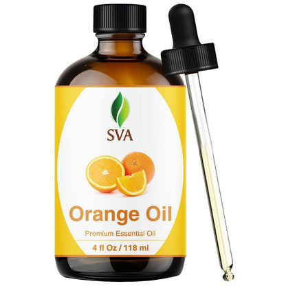 SVA Orangenöl – 118 ml – 100% reines Orangenöl für Diffuser, Haare, Gesicht, Hautpflege, Aromatherapie, Kopfhaut- und Körpermassage, Seifen- und Kerzenherstellung – mit Pipette