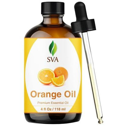 SVA Orangenöl – 118 ml – 100% reines Orangenöl für Diffuser, Haare, Gesicht, Hautpflege, Aromatherapie, Kopfhaut- und Körpermassage, Seifen- und Kerzenherstellung – mit Pipette