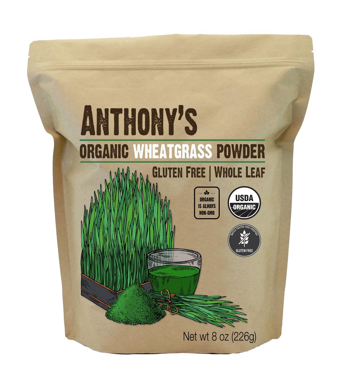 Anthony's Bio Weizengraspulver, 227 g, in den USA angebaut, ganzes Blatt, glutenfrei, nicht gentechnisch verändert