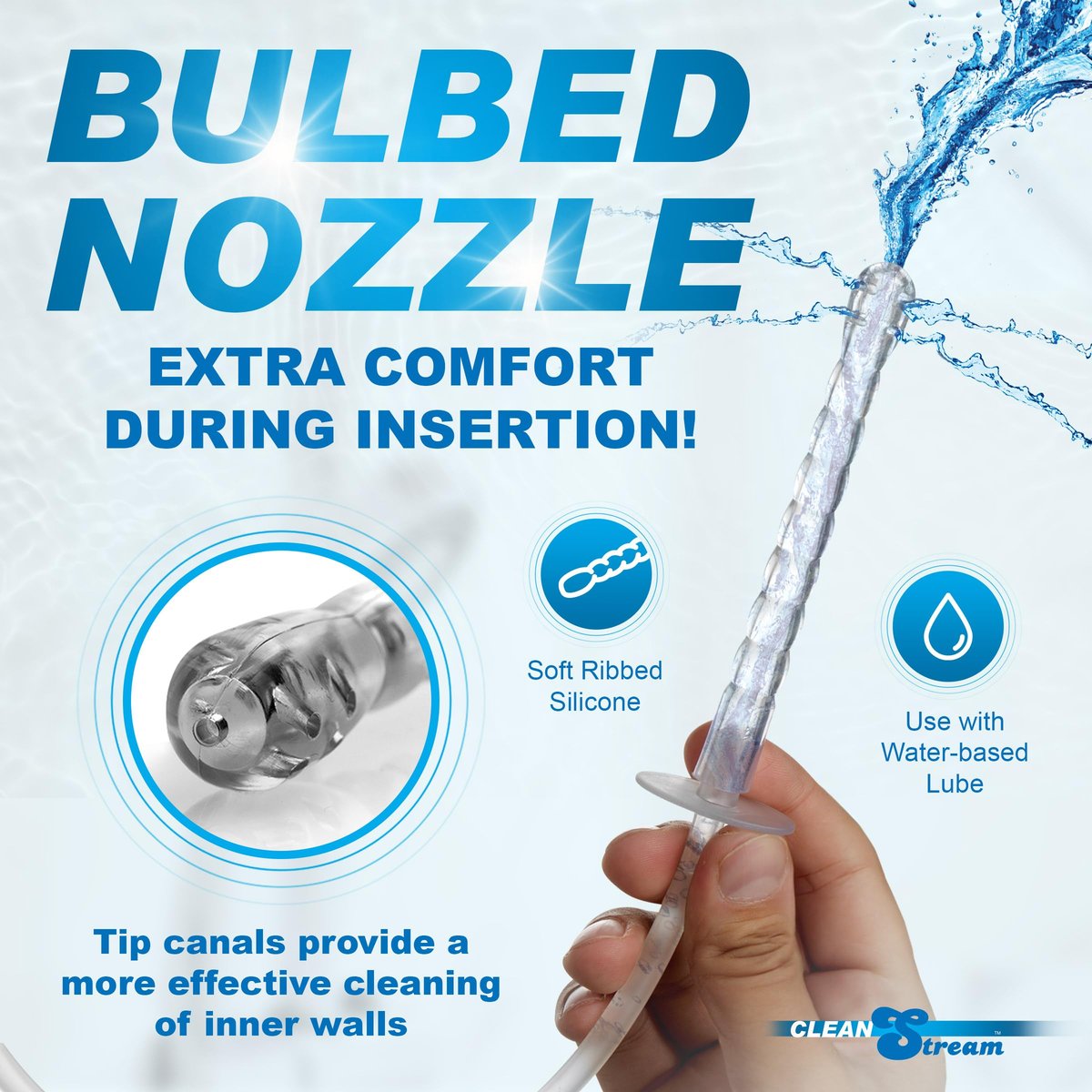 Cleanstream Pump Action Einlaufflasche mit flexiblem Aufsatz und Spritzenartigem Griff, 300 ml Fassungsvermögen, Silikonmaterial, Einfaches Selbstreinigungs-Dusche-System für kontrollierte persönliche Pflege