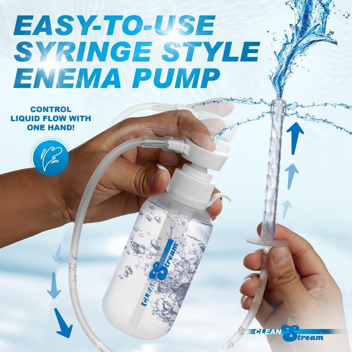 Cleanstream Pump Action Einlaufflasche mit flexiblem Aufsatz und Spritzenartigem Griff, 300 ml Fassungsvermögen, Silikonmaterial, Einfaches Selbstreinigungs-Dusche-System für kontrollierte persönliche Pflege