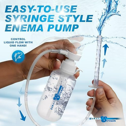 Cleanstream Pump Action Einlaufflasche mit flexiblem Aufsatz und Spritzenartigem Griff, 300 ml Fassungsvermögen, Silikonmaterial, Einfaches Selbstreinigungs-Dusche-System für kontrollierte persönliche Pflege