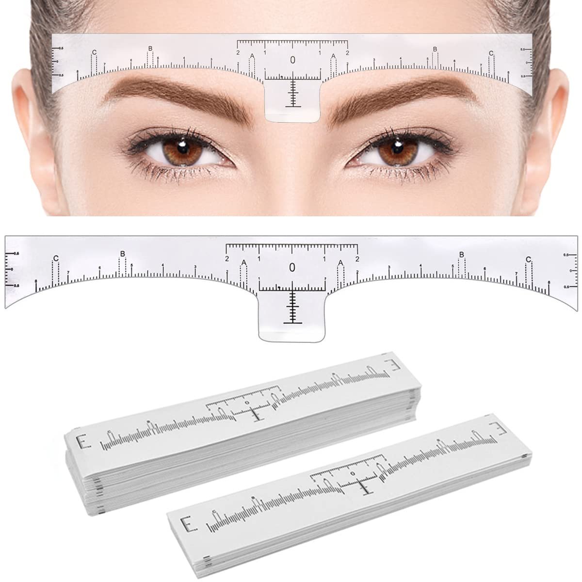 100 Stück Augenbrauenlineal, KINGMAS Einweg-Augenbrauenlineal Microblading-Aufkleber Augenbrauen-Schablonen-Führungsmesswerkzeug