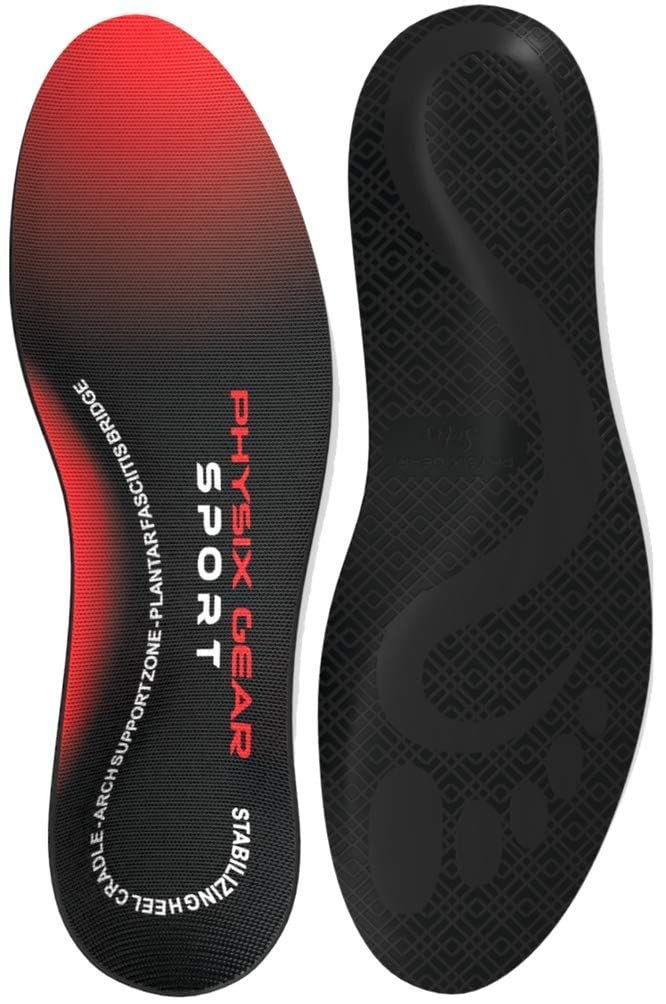 Physix Gear Sport Orthostatische Einlegesohlen für Männer & Frauen – Fußgewölbe-Stützung, Orthopädische Einlagen, Plantarfasziitis Komfort, Rot/Schwarz, M