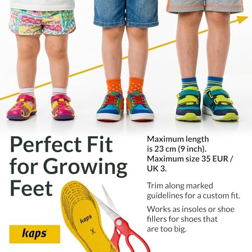 Kaps Arieto Einlegesohlen für Kinder - Atmungsaktive Schuhsohlen für Kinder & Kleinkinder, verhindern Blasen, halten Füße frisch, bis 23 cm / 9 Zoll - zuschneidbar