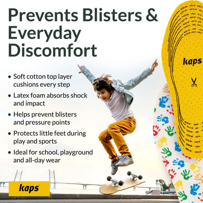 Kaps Arieto Einlegesohlen für Kinder - Atmungsaktive Schuhsohlen für Kinder & Kleinkinder, verhindern Blasen, halten Füße frisch, bis 23 cm / 9 Zoll - zuschneidbar