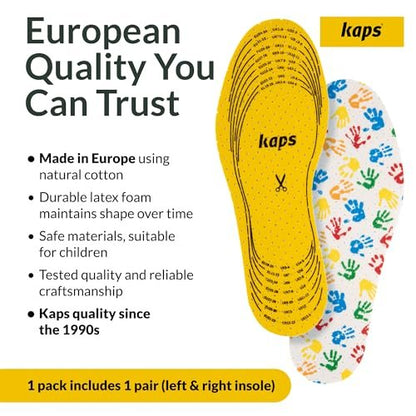 Kaps Arieto Einlegesohlen für Kinder - Atmungsaktive Schuhsohlen für Kinder & Kleinkinder, verhindern Blasen, halten Füße frisch, bis 23 cm / 9 Zoll - zuschneidbar