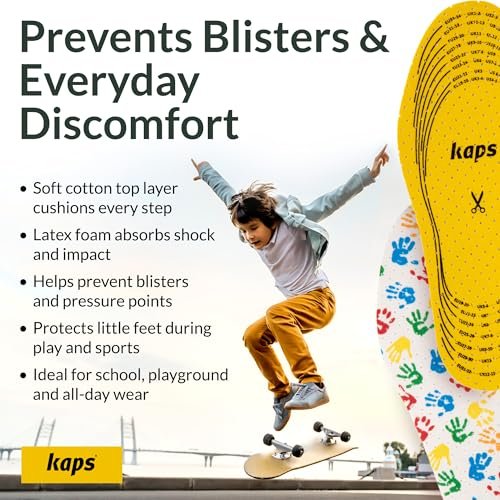 Kaps Arieto Einlegesohlen für Kinder - Atmungsaktive Schuhsohlen für Kinder & Kleinkinder, verhindern Blasen, halten Füße frisch, bis 23 cm / 9 Zoll - zuschneidbar