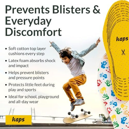 Kaps Arieto Einlegesohlen für Kinder - Atmungsaktive Schuhsohlen für Kinder & Kleinkinder, verhindern Blasen, halten Füße frisch, bis 23 cm / 9 Zoll - zuschneidbar