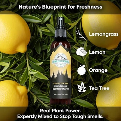 Lumi Outdoors Natürlicher Schuh-Deo-Spray & Geruchsentferner - Frischer Citrus-Tee-Baumöl-Geruchsvernichter