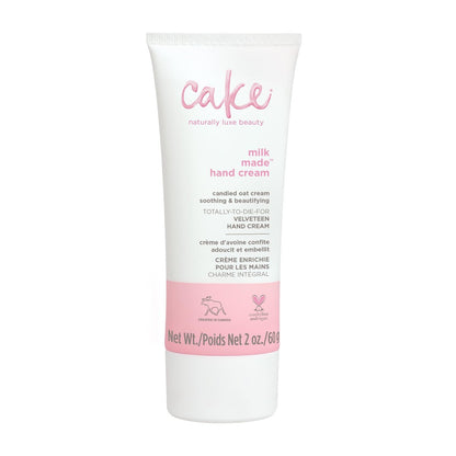 Cake Beauty Velveteen Handcreme, Milk Made – Beruhigende, leichte Handcreme mit Haferextrakt, Eibischwurzelextrakt & Sheabutter – Reisegröße – 60 ml