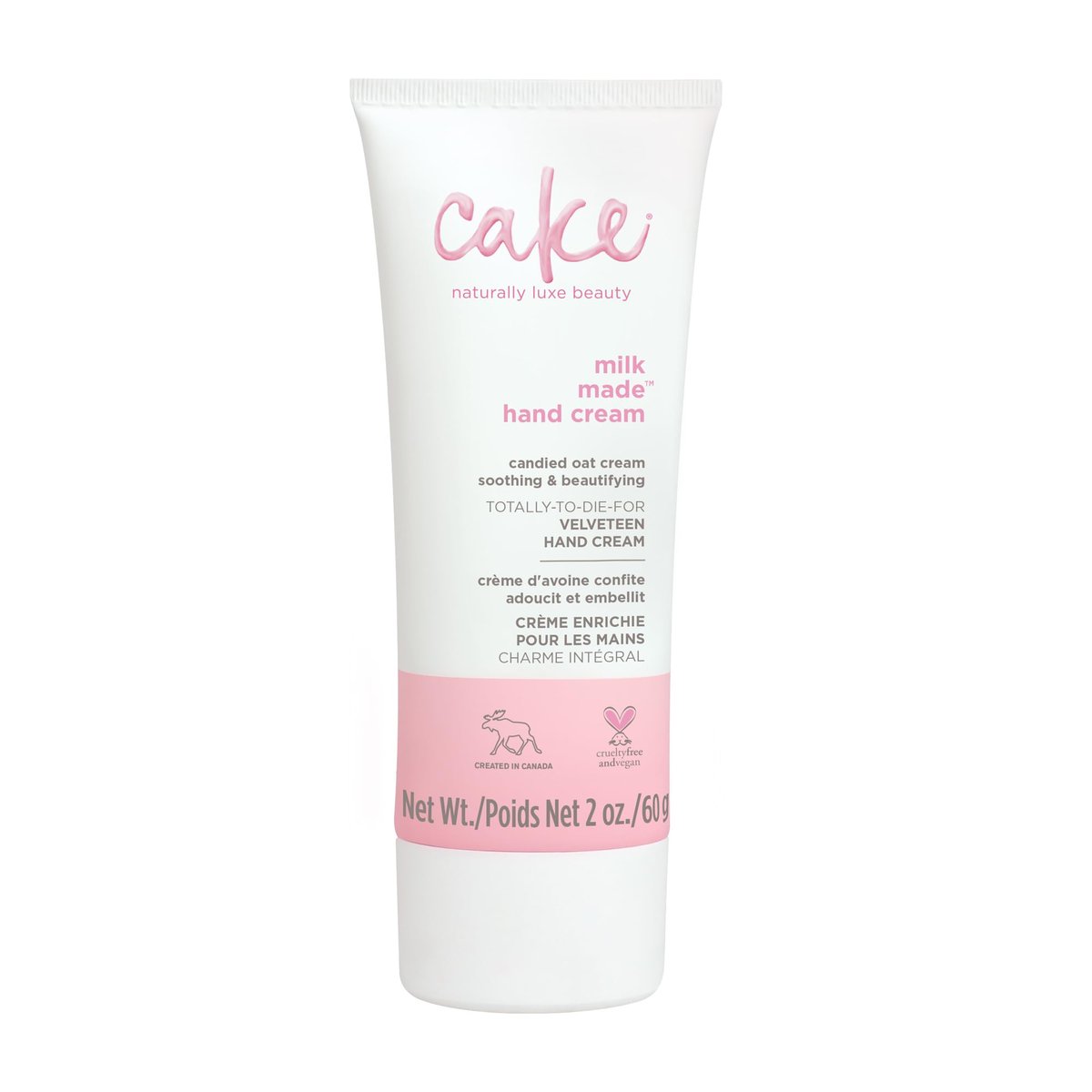 Cake Beauty Velveteen Handcreme, Milk Made – Beruhigende, leichte Handcreme mit Haferextrakt, Eibischwurzelextrakt & Sheabutter – Reisegröße – 60 ml