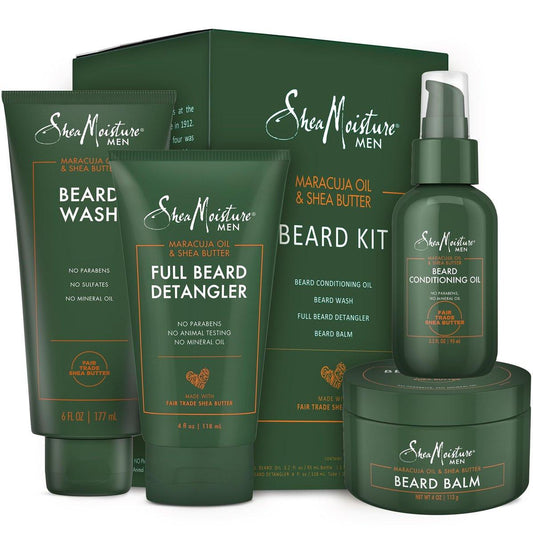 SheaMoisture Bartpflegeset für Männer – Bartwäsche, pflegendes Bartöl, Bartentwirrer + Bartbalsam mit Sheabutter & Maracujaöl, Geschenke für Männer (4-teiliges Set)