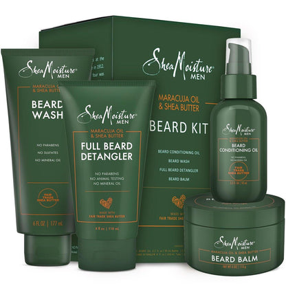 SheaMoisture Bartpflegeset für Männer – Bartwäsche, pflegendes Bartöl, Bartentwirrer + Bartbalsam mit Sheabutter & Maracujaöl, Geschenke für Männer (4-teiliges Set)
