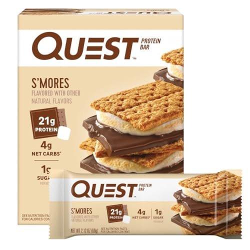 Quest Nutrition S'mores Proteinriegel, 21g Protein, 4g Netto-Kohlenhydrate, 1g Zucker, Glutenfrei, Keto-geeignet, 4er-Pack