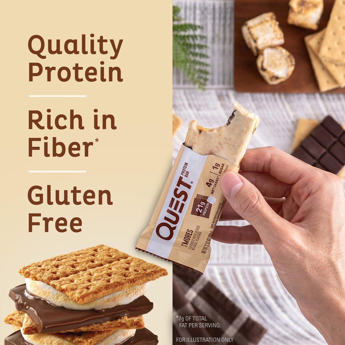 Quest Nutrition S'mores Proteinriegel, 21g Protein, 4g Netto-Kohlenhydrate, 1g Zucker, Glutenfrei, Keto-geeignet, 4er-Pack