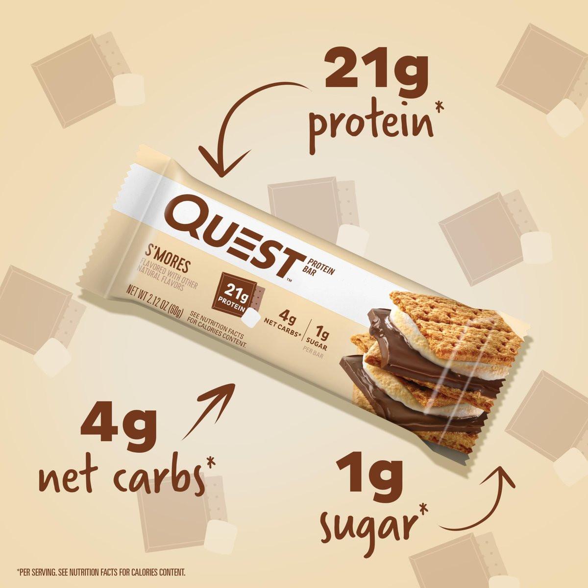 Quest Nutrition S'mores Proteinriegel, 21g Protein, 4g Netto-Kohlenhydrate, 1g Zucker, Glutenfrei, Keto-geeignet, 4er-Pack