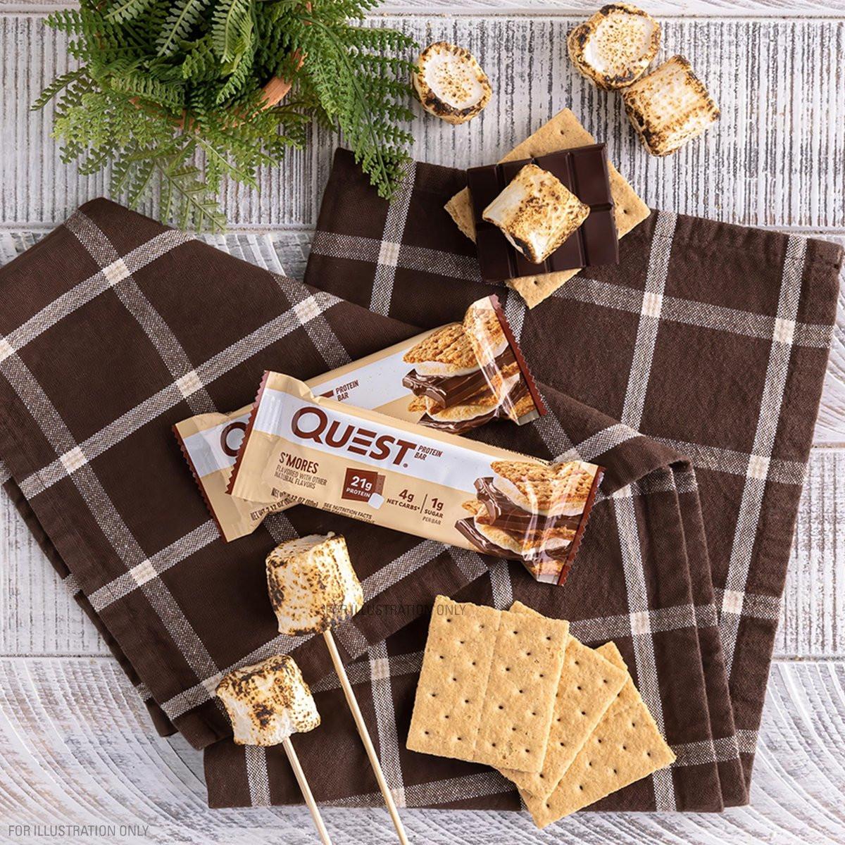 Quest Nutrition S'mores Proteinriegel, 21g Protein, 4g Netto-Kohlenhydrate, 1g Zucker, Glutenfrei, Keto-geeignet, 4er-Pack