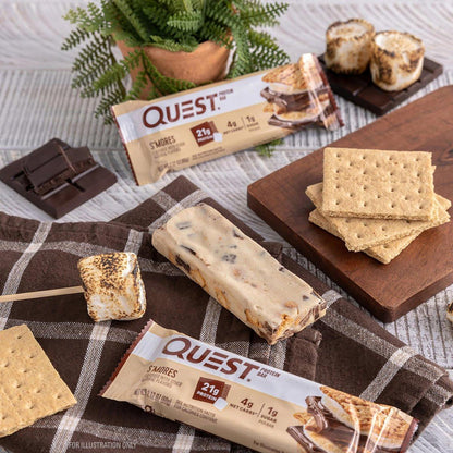 Quest Nutrition S'mores Proteinriegel, 21g Protein, 4g Netto-Kohlenhydrate, 1g Zucker, Glutenfrei, Keto-geeignet, 4er-Pack
