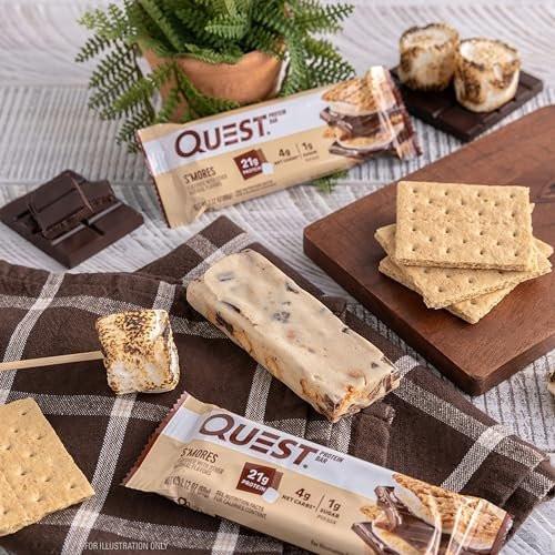 Quest Nutrition S'mores Proteinriegel, 21g Protein, 4g Netto-Kohlenhydrate, 1g Zucker, Glutenfrei, Keto-geeignet, 4er-Pack