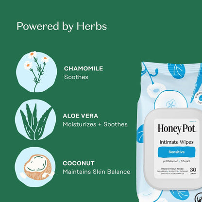 The Honey Pot Company – Feuchttücher für die Intimhygiene – pH-ausgleichend, parfümfrei & sulfatfrei – 30 Stück