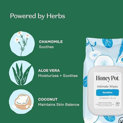 The Honey Pot Company – Feuchttücher für die Intimhygiene – pH-ausgleichend, parfümfrei & sulfatfrei – 30 Stück