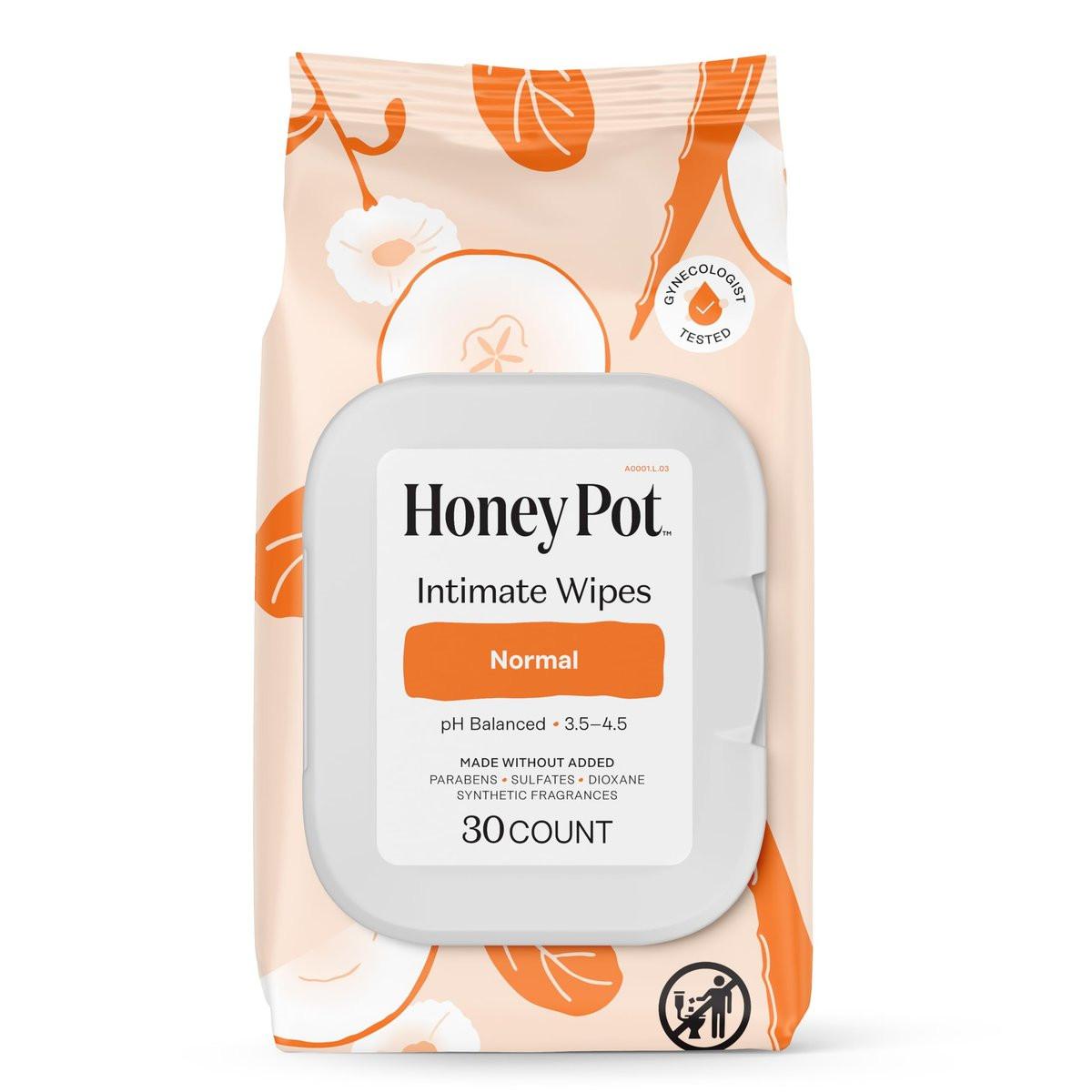 The Honey Pot Company – Tägliche pH-ausgleichende Damen-Feuchttücher – Duft- und sulfatfreie Reinigungstücher für den Intimbereich, Körper oder Gesicht – Hygieneartikel – Normal 30 Stück