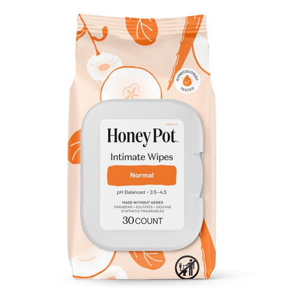 The Honey Pot Company – Tägliche pH-ausgleichende Damen-Feuchttücher – Duft- und sulfatfreie Reinigungstücher für den Intimbereich, Körper oder Gesicht – Hygieneartikel – Normal 30 Stück