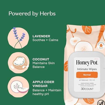 The Honey Pot Company – Tägliche pH-ausgleichende Damen-Feuchttücher – Duft- und sulfatfreie Reinigungstücher für den Intimbereich, Körper oder Gesicht – Hygieneartikel – Normal 30 Stück