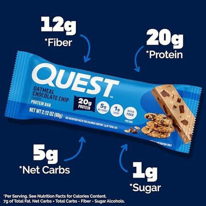 Quest Nutrition Haferflocken-Schokoladenchip Proteinriegel, 20g Protein, 1g Zucker, 5g Netto-Kohlenhydrate, glutenfrei, keto-freundlich, 4er-Pack