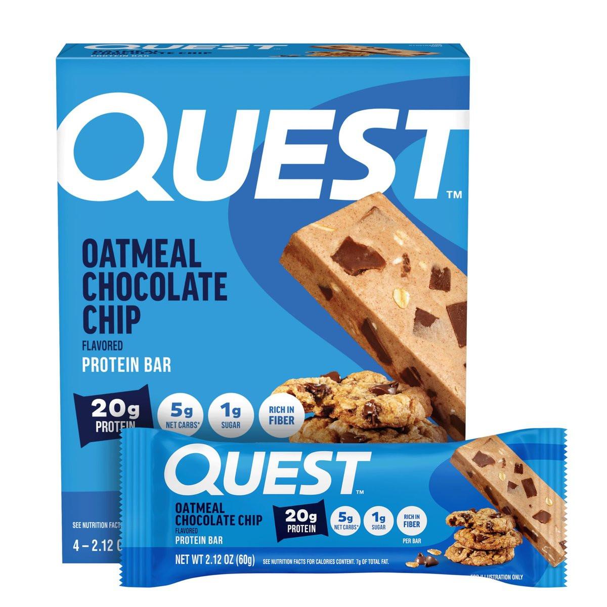 Quest Nutrition Haferflocken-Schokoladenchip Proteinriegel, 20g Protein, 1g Zucker, 5g Netto-Kohlenhydrate, glutenfrei, keto-freundlich, 4er-Pack