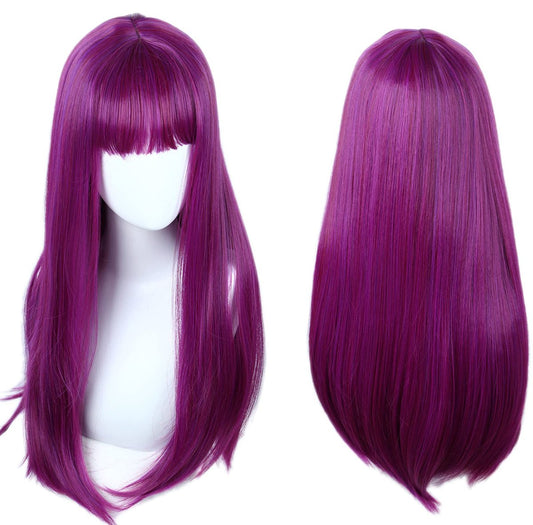 Linfairy Damen Langhaar Gerade Lila Perücke mit Pony – Halloween Kostüm Cosplay Perücke