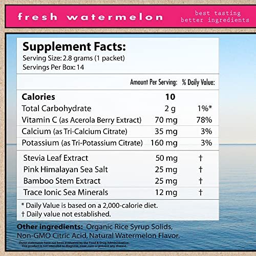 Superieur Electrolyte Powder Packets - Vegan Elektrolyt-Hydrationspulver mit Meeresmineralien - Keto-freundlich, Nicht-GVO, Zuckerfreies Elektrolyt-Ergänzungsmittel - Gesundes Sportgetränk - Wassermelone (14 Packungen)
