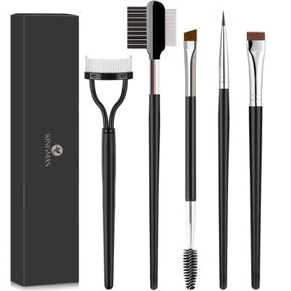 KINGMAS Augenbrauenbürste & Wimpernseparator Eyeliner-Pinsel und Brow Comb Lash Spoolie Bürste, Edelstahl-Wimpernkamm, 5-teiliges Augen-Make-up-Werkzeug-Set