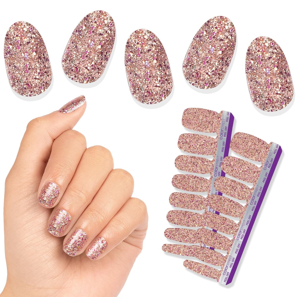 Color Street Tokyo Lights Nagelstreifen – Glitzer-Finish mit Pink, Gold, Fuchsia & holografischem Funkeln – 16 doppelseitige Nagellackstreifen für einfache Anwendung – Ideal für einen Abend oder besondere Anlässe