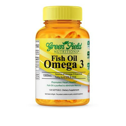 Greenfield Nutritions Halal Fischöl 1000mg, 300mg Halal Omega 3, Kleines Wildes Peruanisches Fischöl, EPA 180 mg & DHA 120 mg, Nicht-GVO, Glutenfrei, Unterstützt Gehirn- & Herzgesundheit, 120 Kapseln