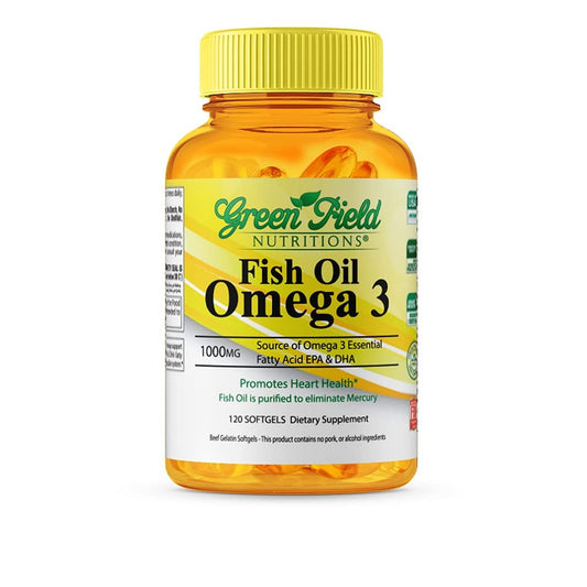 Greenfield Nutritions Halal Fischöl 1000mg, 300mg Halal Omega 3, Kleines Wildes Peruanisches Fischöl, EPA 180 mg & DHA 120 mg, Nicht-GVO, Glutenfrei, Unterstützt Gehirn- & Herzgesundheit, 120 Kapseln