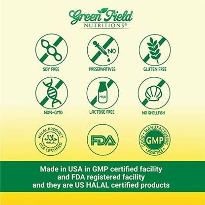 Greenfield Nutritions Halal Fischöl 1000mg, 300mg Halal Omega 3, Kleines Wildes Peruanisches Fischöl, EPA 180 mg & DHA 120 mg, Nicht-GVO, Glutenfrei, Unterstützt Gehirn- & Herzgesundheit, 120 Kapseln