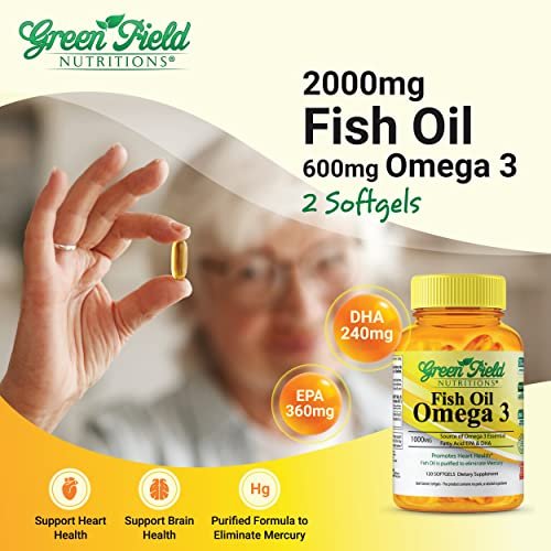 Greenfield Nutritions Halal Fischöl 1000mg, 300mg Halal Omega 3, Kleines Wildes Peruanisches Fischöl, EPA 180 mg & DHA 120 mg, Nicht-GVO, Glutenfrei, Unterstützt Gehirn- & Herzgesundheit, 120 Kapseln
