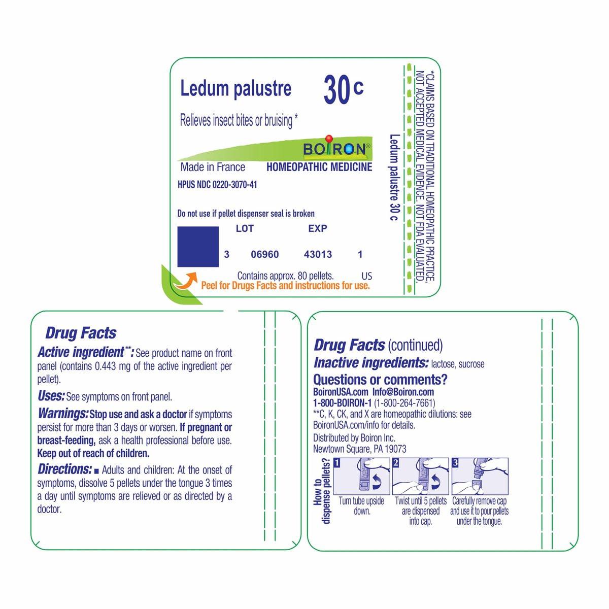 Boiron Ledum Palustre 30C Homöopathisches Mittel gegen Insektenstiche – 80 Kügelchen