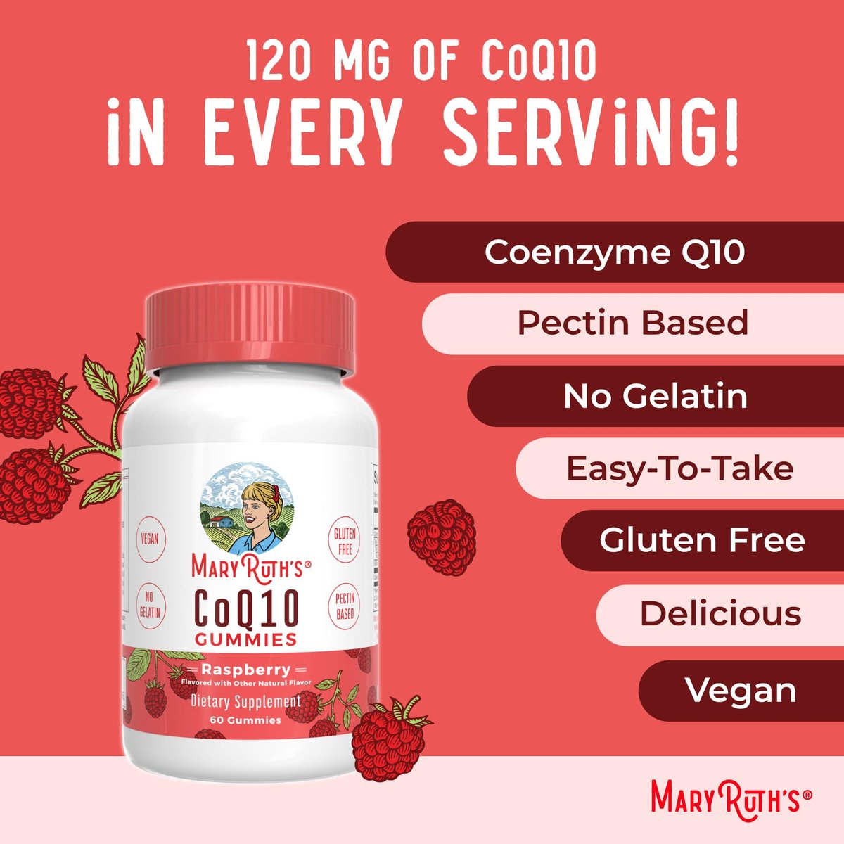 MaryRuth Organics CoQ10 Gummis | Coenzym Q10 120 mg | Vegane Gummipräparate für Herzgesundheit & Zellgesundheit | Antioxidans | Nicht-GMO | Glutenfrei | 60 Stück | 1 Monatsvorrat