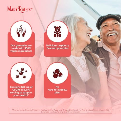 MaryRuth Organics CoQ10 Gummis | Coenzym Q10 120 mg | Vegane Gummipräparate für Herzgesundheit & Zellgesundheit | Antioxidans | Nicht-GMO | Glutenfrei | 60 Stück | 1 Monatsvorrat