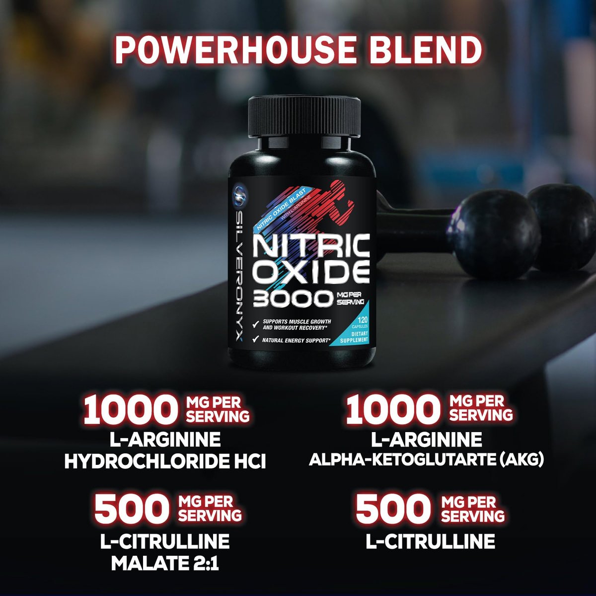 Extra Starkes Stickstoffmonoxid-Booster - 3-fache Stärke L-Arginin AKG & Citrullin Malat - Premium Pre-Workout für Männer & Frauen - Natürliche Energie & Muskelunterstützung, in den USA abgefüllt - 120 Kapseln