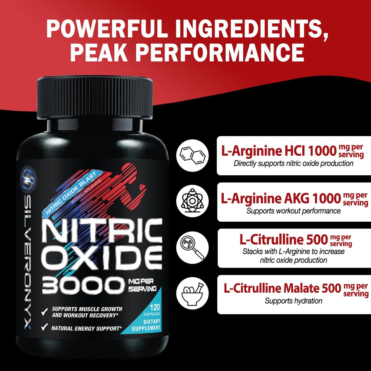 Extra Starkes Stickstoffmonoxid-Booster - 3-fache Stärke L-Arginin AKG & Citrullin Malat - Premium Pre-Workout für Männer & Frauen - Natürliche Energie & Muskelunterstützung, in den USA abgefüllt - 120 Kapseln