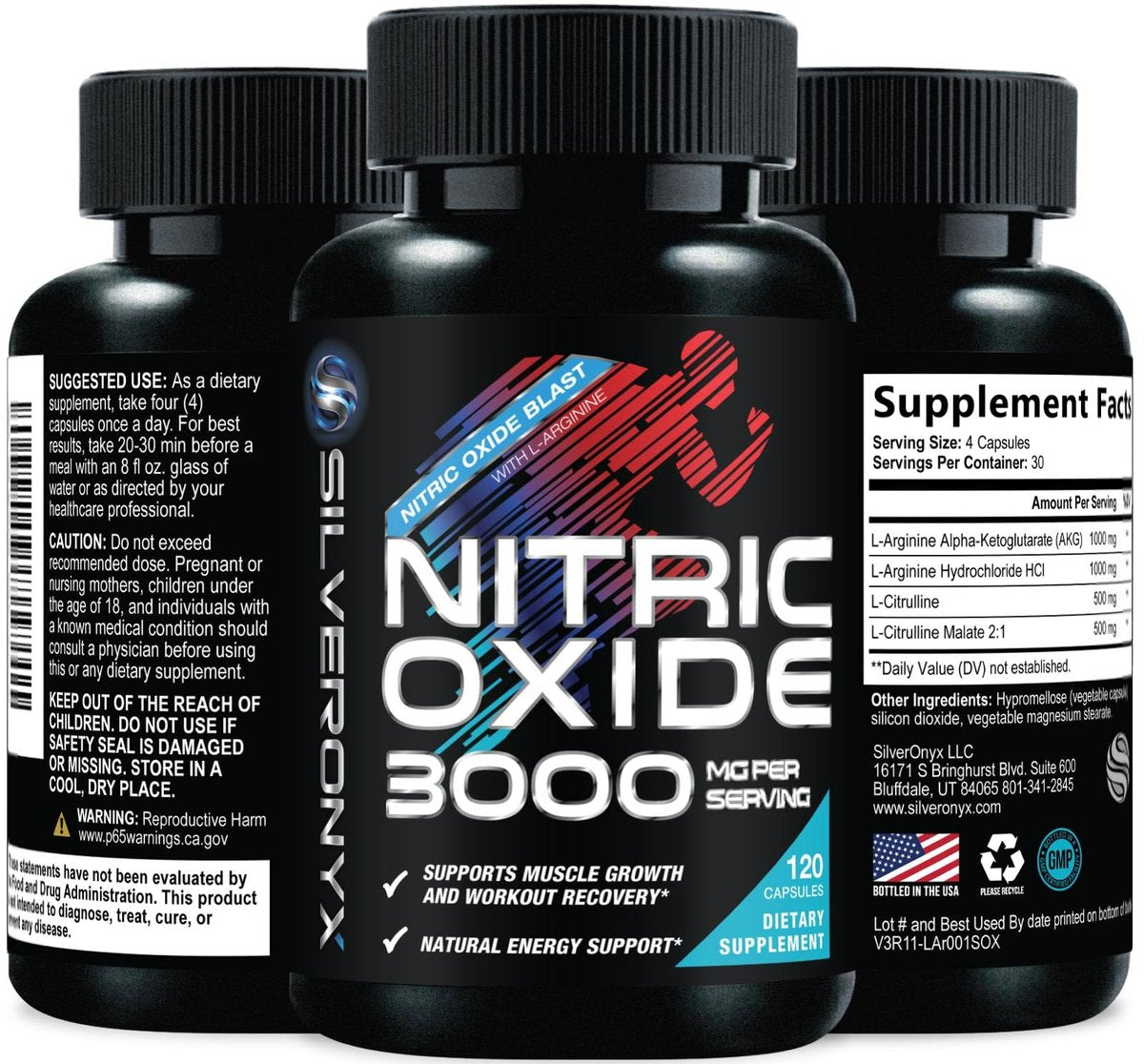 Extra Starkes Stickstoffmonoxid-Booster - 3-fache Stärke L-Arginin AKG & Citrullin Malat - Premium Pre-Workout für Männer & Frauen - Natürliche Energie & Muskelunterstützung, in den USA abgefüllt - 120 Kapseln