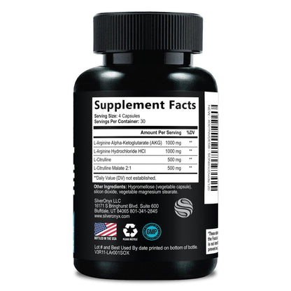 Extra Starkes Stickstoffmonoxid-Booster - 3-fache Stärke L-Arginin AKG & Citrullin Malat - Premium Pre-Workout für Männer & Frauen - Natürliche Energie & Muskelunterstützung, in den USA abgefüllt - 120 Kapseln