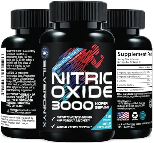 Extra Starkes Stickstoffmonoxid-Booster - 3-fache Stärke L-Arginin AKG & Citrullin Malat - Premium Pre-Workout für Männer & Frauen - Natürliche Energie & Muskelunterstützung, in den USA abgefüllt - 120 Kapseln